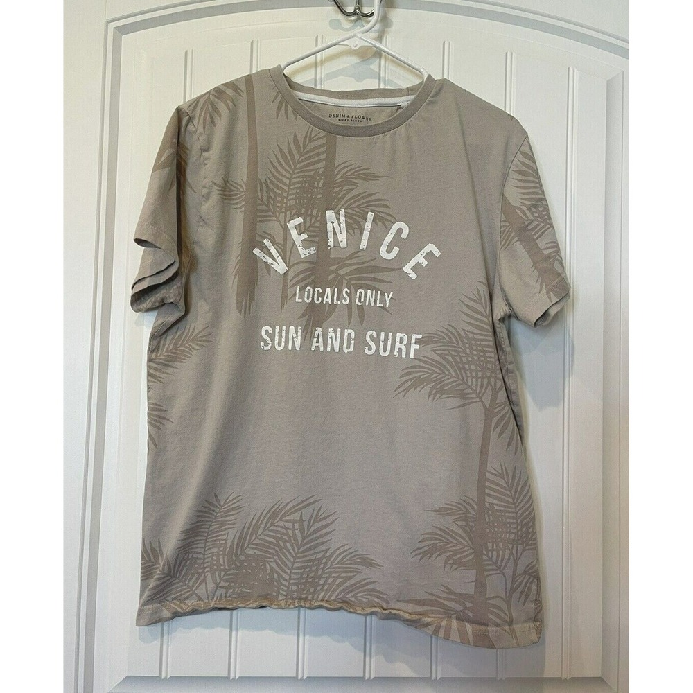 Denim & Flower Ricky Singh Venice Sun and Surf Short Sleeve Men's Large Beige